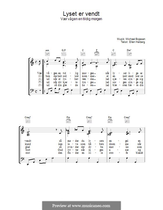 Lyset Er Vendt: For voice and piano (or guitar) by Michael Bojesen