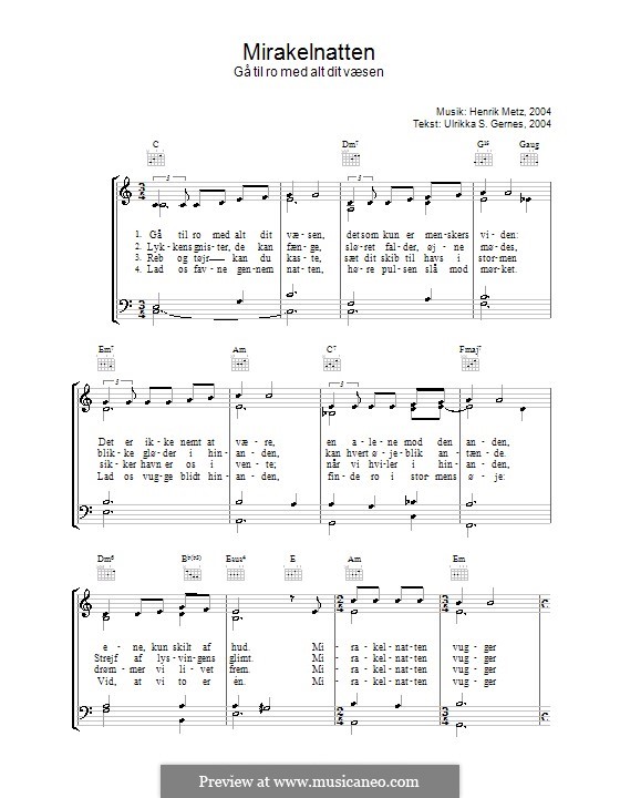 Mirakelnatten: For voice and piano (or guitar) by Henrik Metz