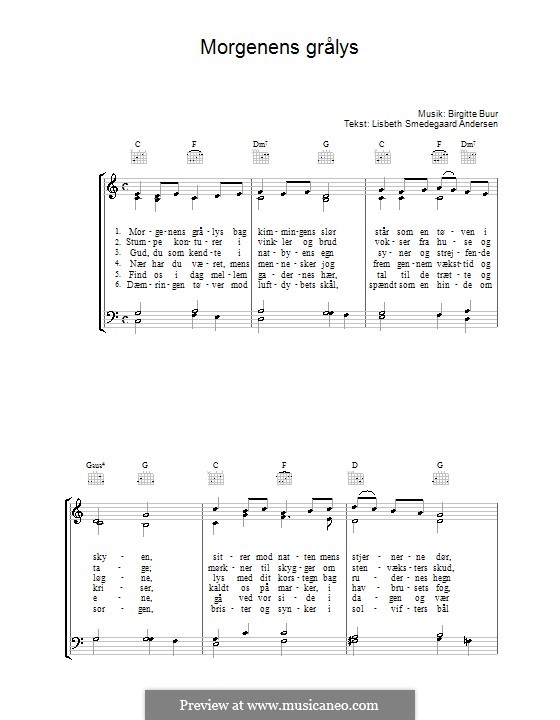 Morgenens Grålys: For voice and piano (or guitar) by Birgitte Buur