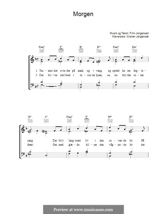 Morgen: For voice and piano (or guitar) by Finn Jørgensen