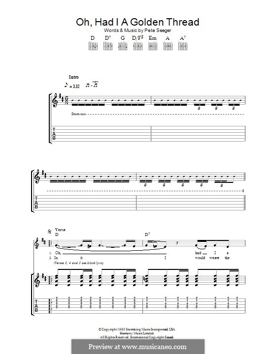 Oh, Had I a Golden Thread (Eva Cassidy): For guitar with tab by Pete Seeger