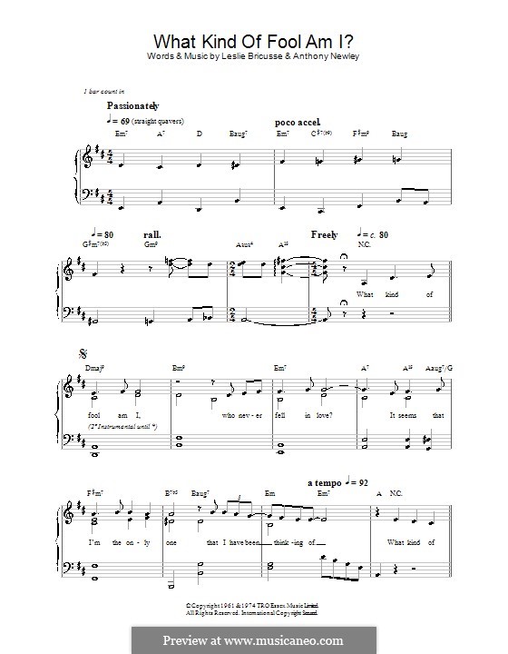 What Kind of Fool am I: For easy piano by Anthony Newley, Leslie Bricusse