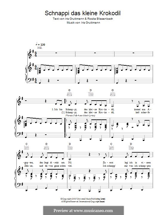 Schnappi das kleine Krokodil: For voice and piano (or guitar) by Iris Gruttmann