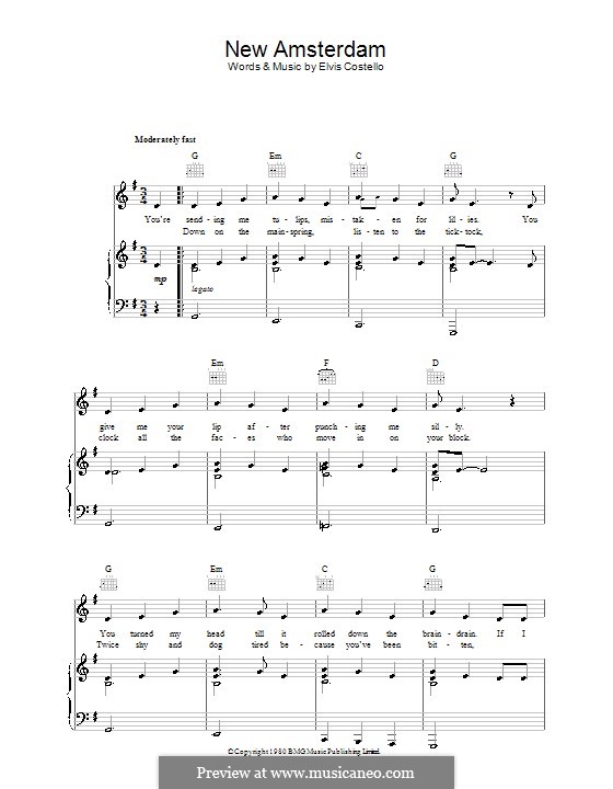 New Amsterdam: For voice and piano (or guitar) by Elvis Costello