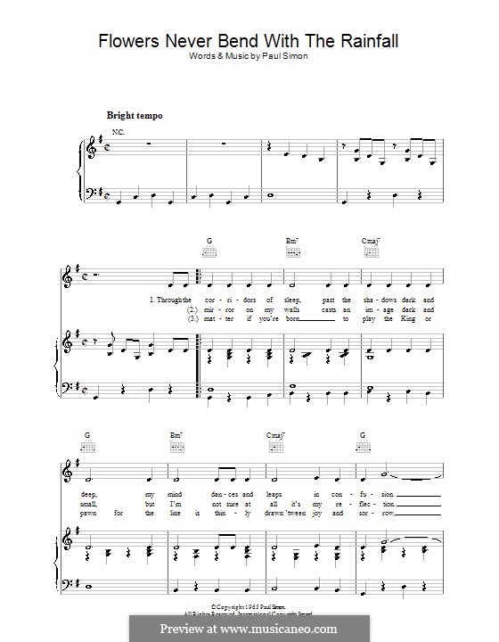 Flowers Never Bend with the Rainfall (Simon & Garfunkel): For voice and piano (or guitar) by Paul Simon