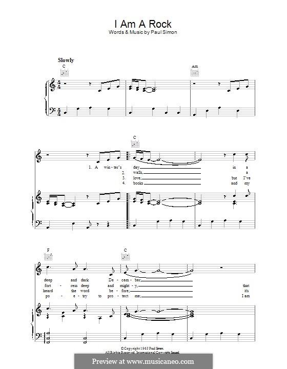 I am a Rock (Simon & Garfunkel): For voice and piano (or guitar) by Paul Simon