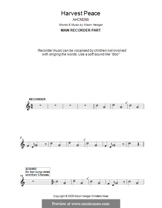 Harvest Peace (Vocal Part): Melody line, lyrics and chords by Alison Hedger