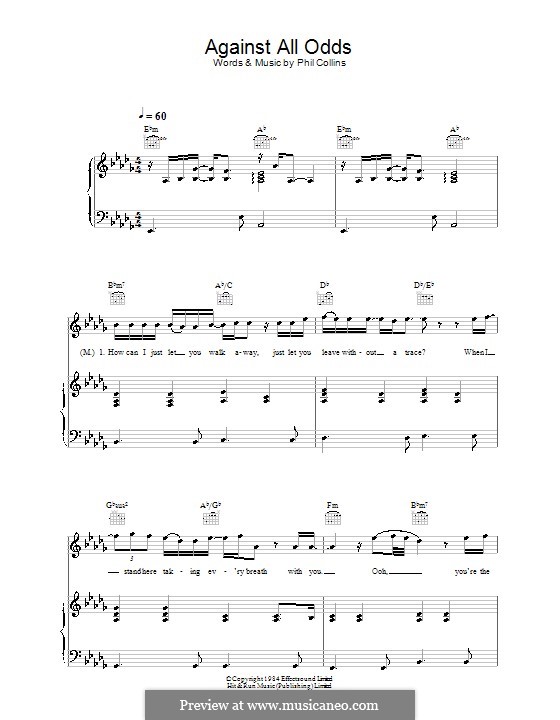 Against All Odds (Take a Look at Me Now): For voice and piano (or guitar) by Phil Collins