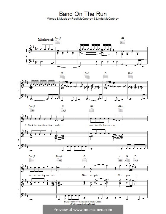 Band on the Run (Wings): For voice and piano (or guitar) by Linda McCartney, Paul McCartney