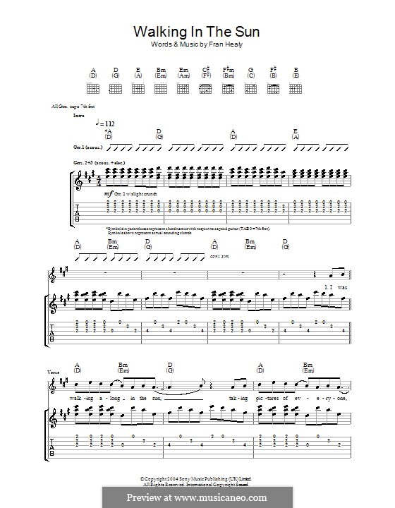 Walking in the Sun (Travis): For guitar with tab by Fran Healy