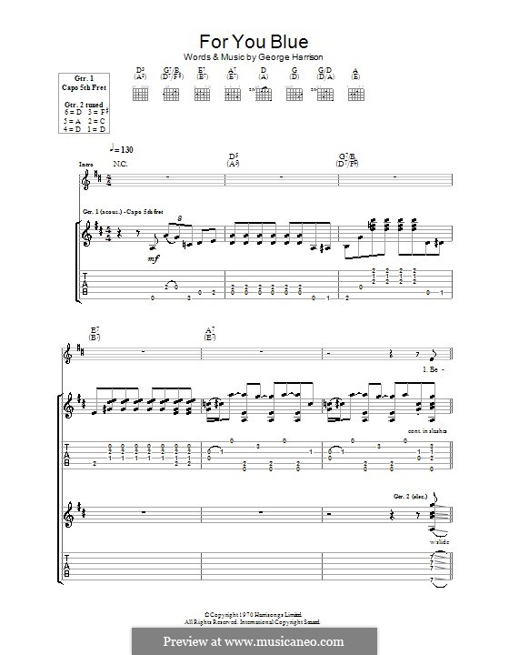 For You Blue (The Beatles): For guitar with tab by George Harrison