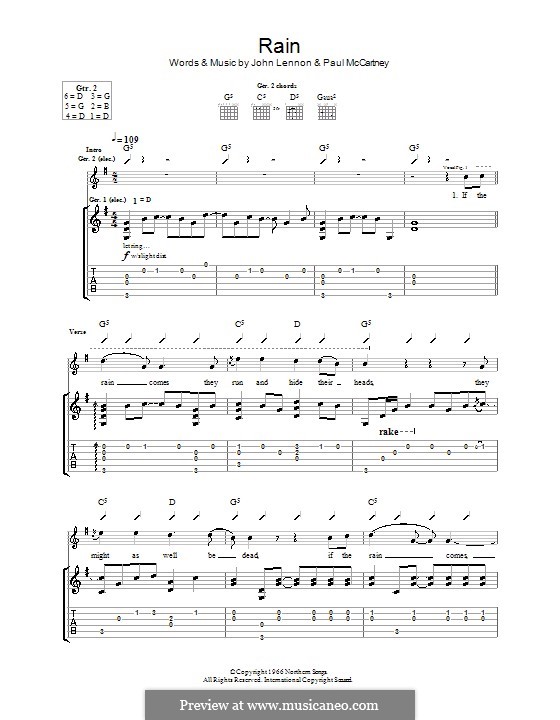 Rain (The Beatles): For guitar with tab by John Lennon, Paul McCartney