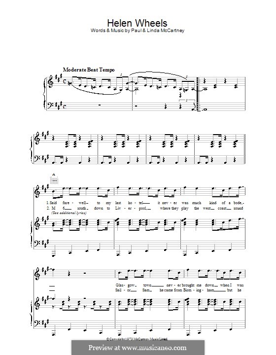 Helen Wheels by L. McCartney, P. McCartney sheet music on MusicaNeo