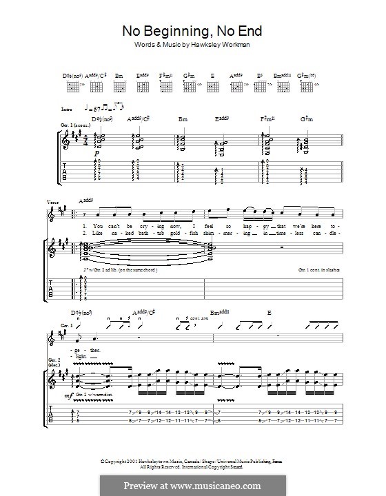No Beginning No End: For guitar with tab by Hawksley Workman