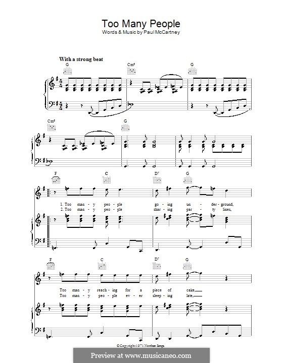 Too Many People: For voice and piano (or guitar) by Paul McCartney