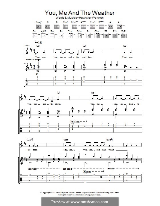 You Me and the Weather: For guitar with tab by Hawksley Workman