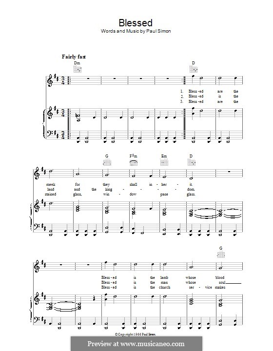 Blessed (Simon & Garfunkel): For voice and piano (or guitar) by Paul Simon
