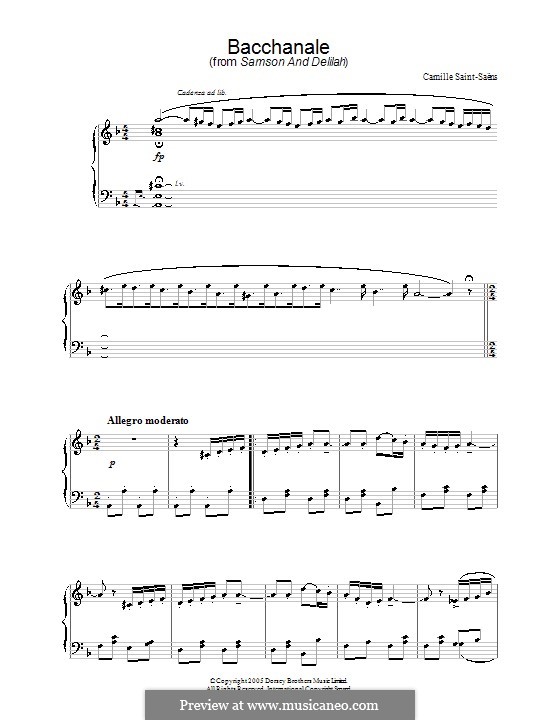 Samson and Dalila, Op.47: Bacchanalia, for piano by Camille Saint-Saëns