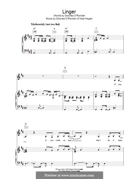 Linger (The Cranberries): For voice and piano (or guitar) by Dolores O'Riordan, Noel Hogan