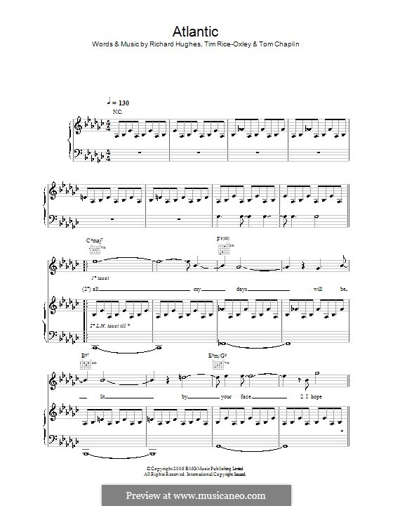 Atlantic (Keane): For voice and piano (or guitar) by Richard Hughes, Tim Rice-Oxley, Tom Chaplin