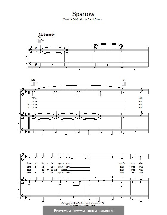 Sparrow (Simon & Garfunkel): For voice and piano (or guitar) by Paul Simon