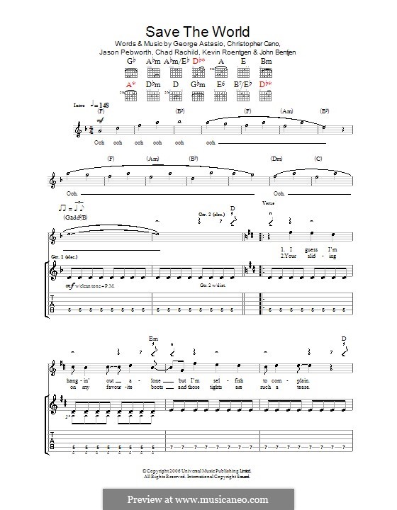 Save the World (Orson): For guitar with tab by Chad Rachild, Christopher Cano, George Astasio, Jason Pebworth, John Bentjen, Kevin Roentgen