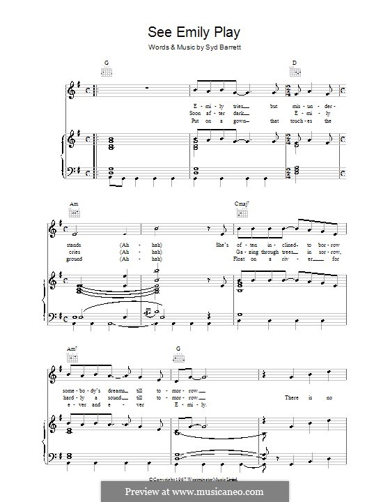 See Emily Play (Pink Floyd): For voice and piano (or guitar) by Syd Barrett