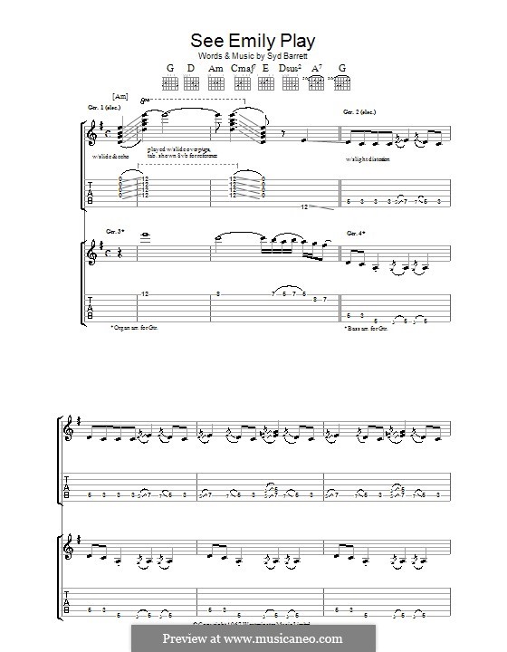 See Emily Play (Pink Floyd): For guitar with tab by Syd Barrett