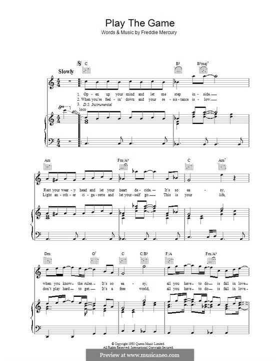 Play The Game Sheet Music Queen - ♪