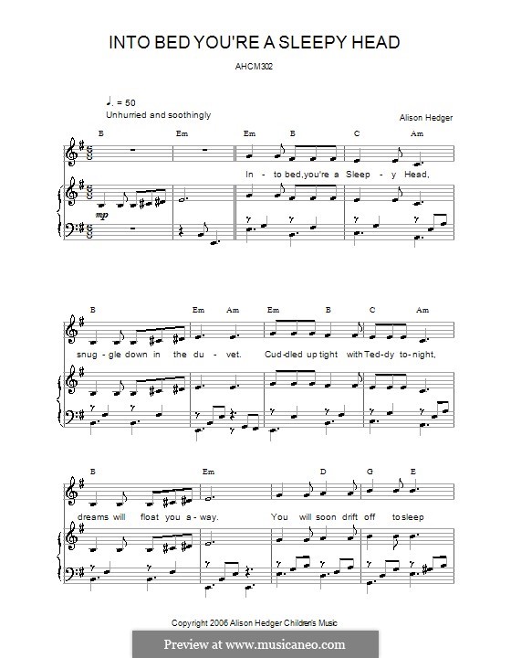 Into Bed, You're a Sleepy Head by A. Hedger sheet music on MusicaNeo