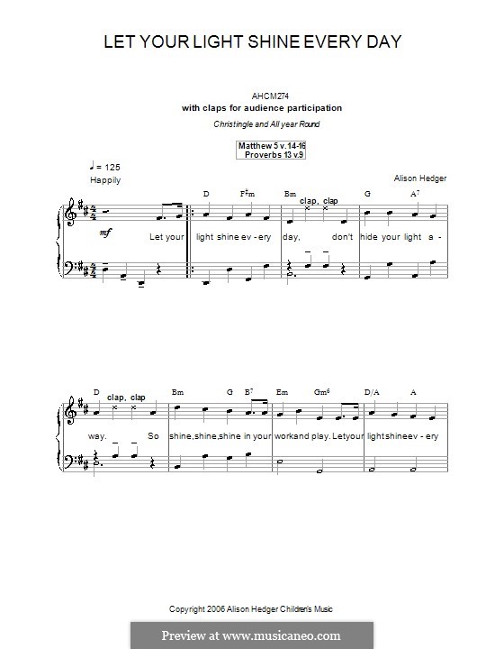 Let Your Light Shine Every Day: For voice and piano (or guitar) by Alison Hedger