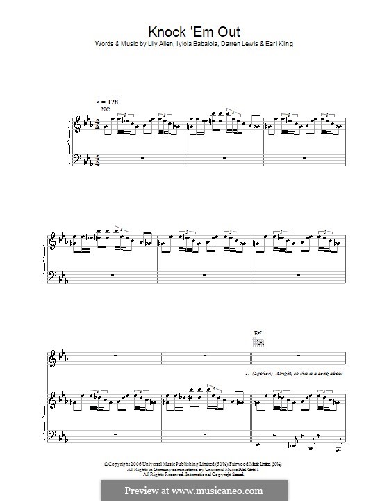 Knock 'Em Out (Lily Allen): For voice and piano (or guitar) by Darren Lewis, Earl King, Iyiola Babalola