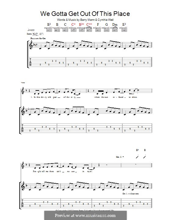 We Gotta Get Out of This Place (The Animals): Guitar tab by Barry Mann, Cynthia Weil