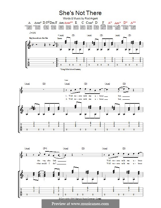 She's Not There Sheet Music (Guitar Tab/Vocal) e by siximore on DeviantArt