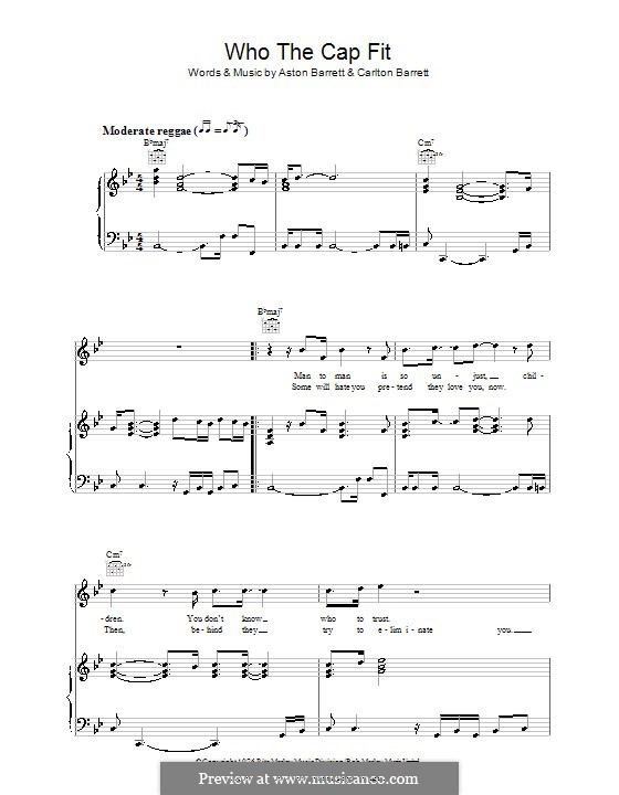 Who the Cap Fit (Bob Marley): For voice and piano (or guitar) by Aston Barrett, Carlton Barrett