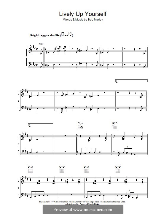 Lively Up Yourself: For voice and piano (or guitar) by Bob Marley