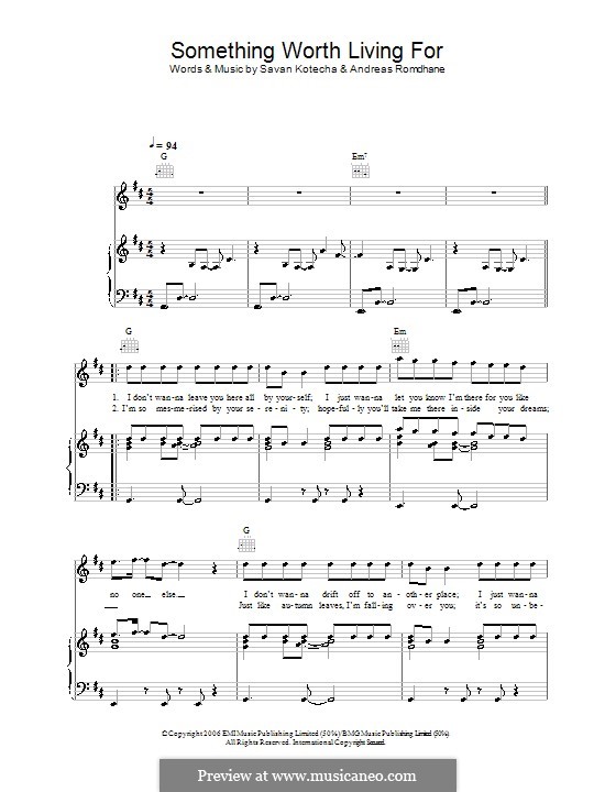 Something Worth Living for (Shayne Ward): For voice and piano (or guitar) by Andreas 'Quiz' Romdhane, Savan Kotecha