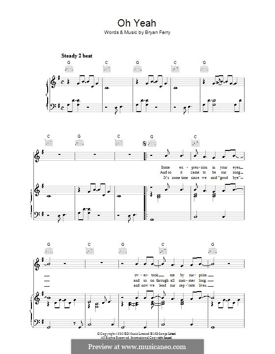Oh Yeah (Roxy Music) by B. Ferry sheet music on MusicaNeo