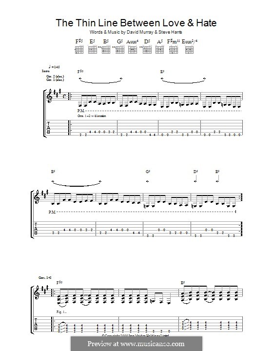 The Thin Line Between Love and Hate (Iron Maiden): For guitar with tab by David Murray, Steve Harris