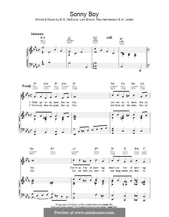 Sonny Boy (Al Jolson): For voice and piano (or guitar) by Buddy Gard DeSylva, Ray Henderson, Al Jolson, Lew Brown