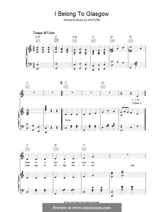 I Belong to Glasgow: For voice and piano (or guitar) by Will Fyfee
