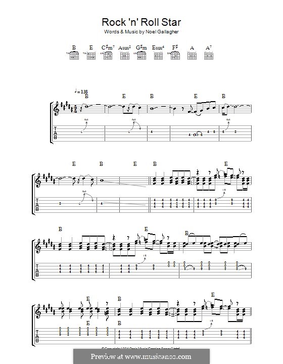 Rock 'n' Roll Star (Oasis): For guitar with tab by Noel Gallagher