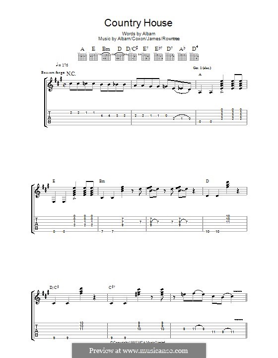 Country House (Blur): For guitar with tab by Alex James, Damon Albarn, David Rowntree, Graham Coxon