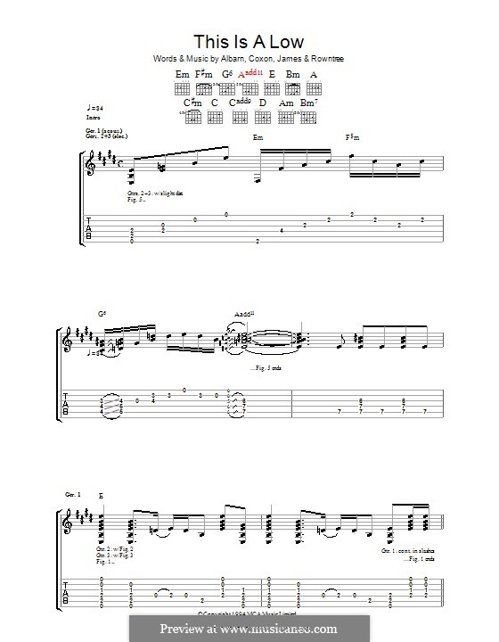 This Is a Low (Blur): For guitar with tab by Alex James, Damon Albarn, David Rowntree, Graham Coxon