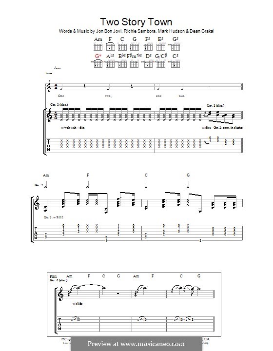 Two Story Town (Bon Jovi): For guitar with tab by Dean Grakal, Jon Bon Jovi, Mark Jeffrey Hudson, Richie Sambora