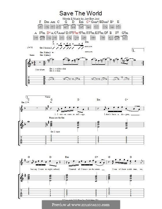 Save the World (Bon Jovi): For guitar with tab by Jon Bon Jovi