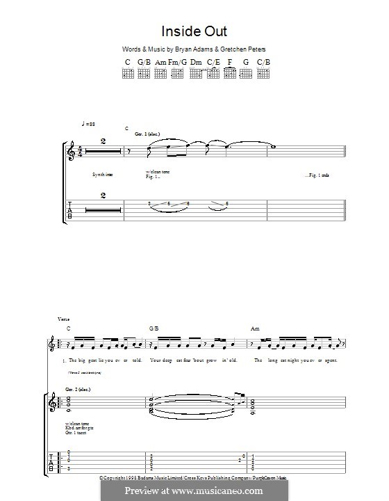 Inside Out: For guitar with tab by Bryan Adams, Gretchen Peters