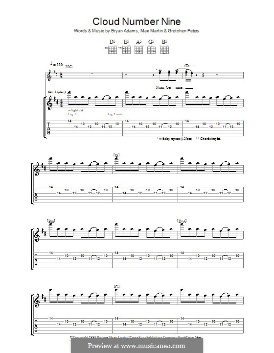 Cloud Number Nine: For guitar with tab by Bryan Adams, Gretchen Peters, Max Martin