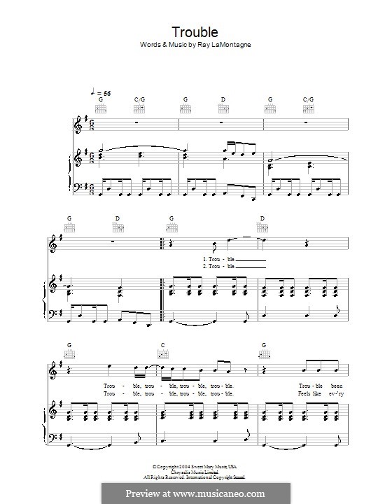 Trouble: For voice and piano (or guitar) by Ray LaMontagne