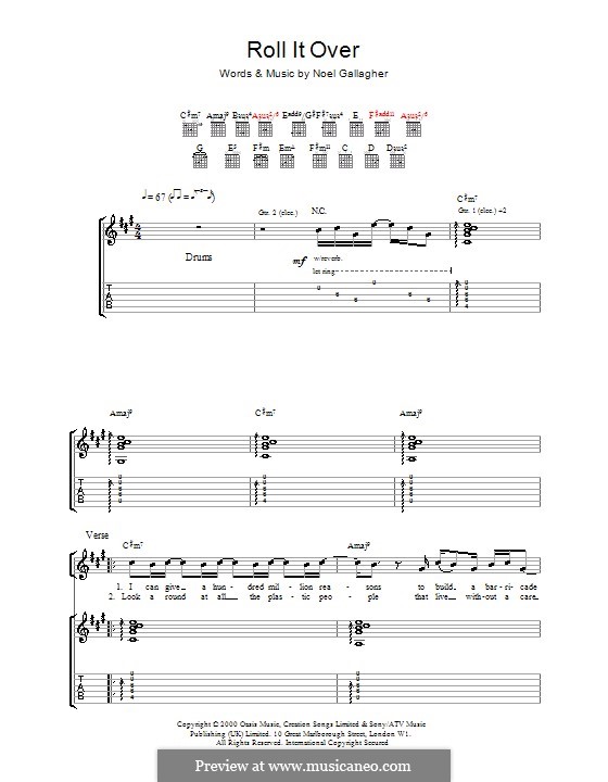 Roll it Over (Oasis): For guitar with tab by Noel Gallagher